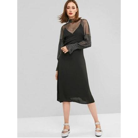 Back Zipper Solid Midi Pinafore Dress