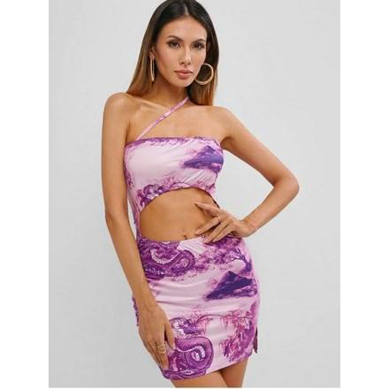 Dragon Oriental One Shoulder Mini Dress