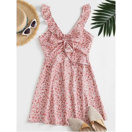 Ditsy Floral Ruffles Cinched Mini Dress