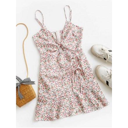 Cinched Twist Ditsy Floral Cami Dress